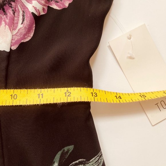 Tobi Feelin Floral Side Slit Midi Dress sz SP Black Square Neck Short Sleeve Tie - Picture 8 of 9